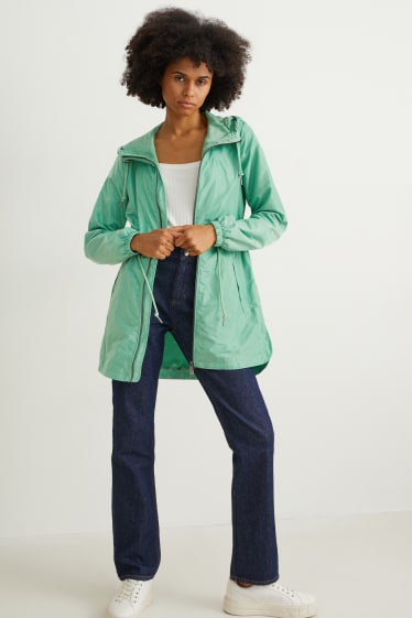 Damen - Jacke mit Kapuze und Tasche - faltbar - grün