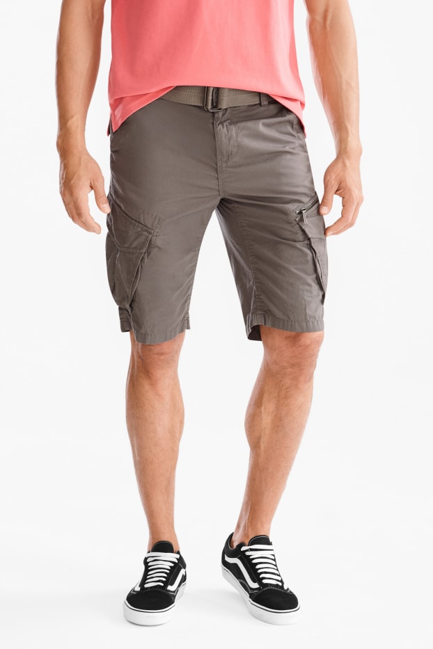 Men - Cargo bermuda shorts with belt - graphite