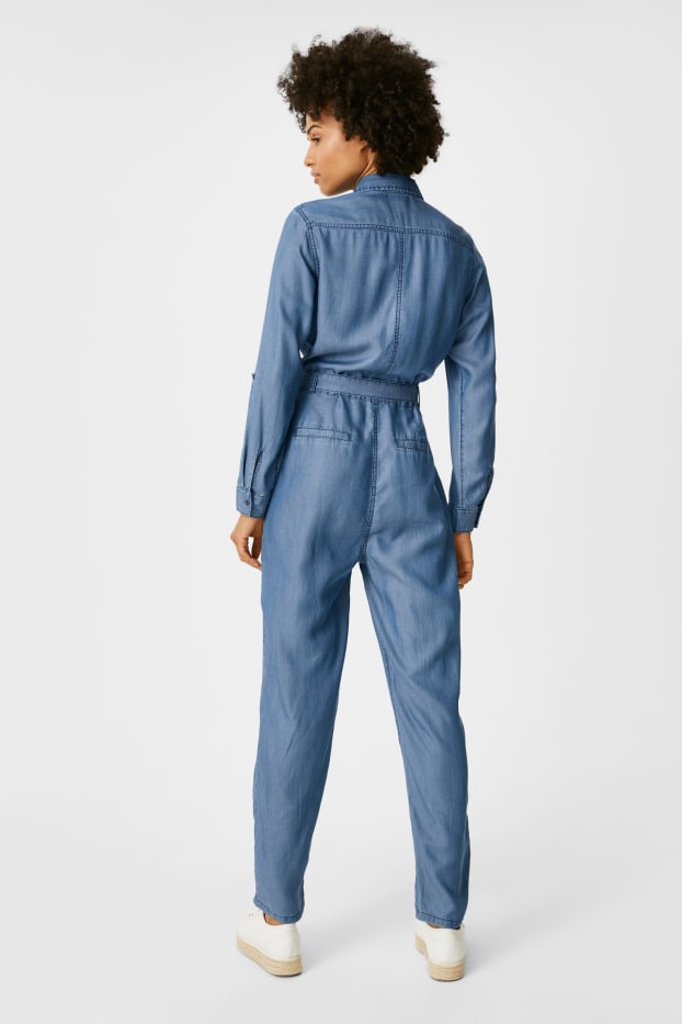 Dames - Jumpsuit - Tencel™ - jeansblauw