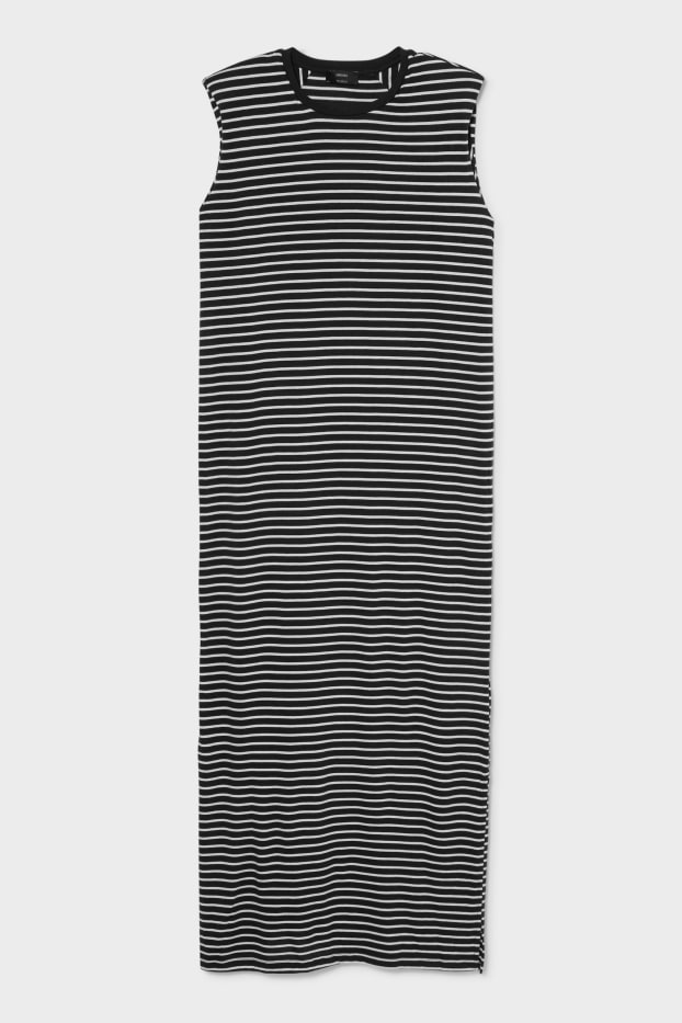 Women - Column dress with shoulder pads - striped - black / white