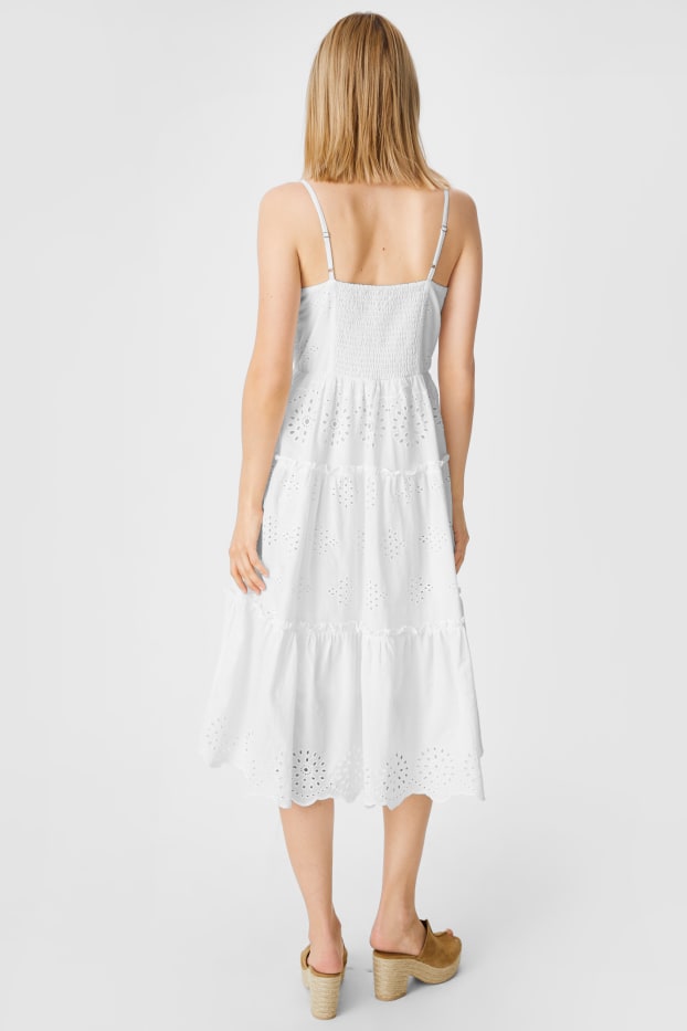 Damen - A-Linien Kleid - bestickt - weiß