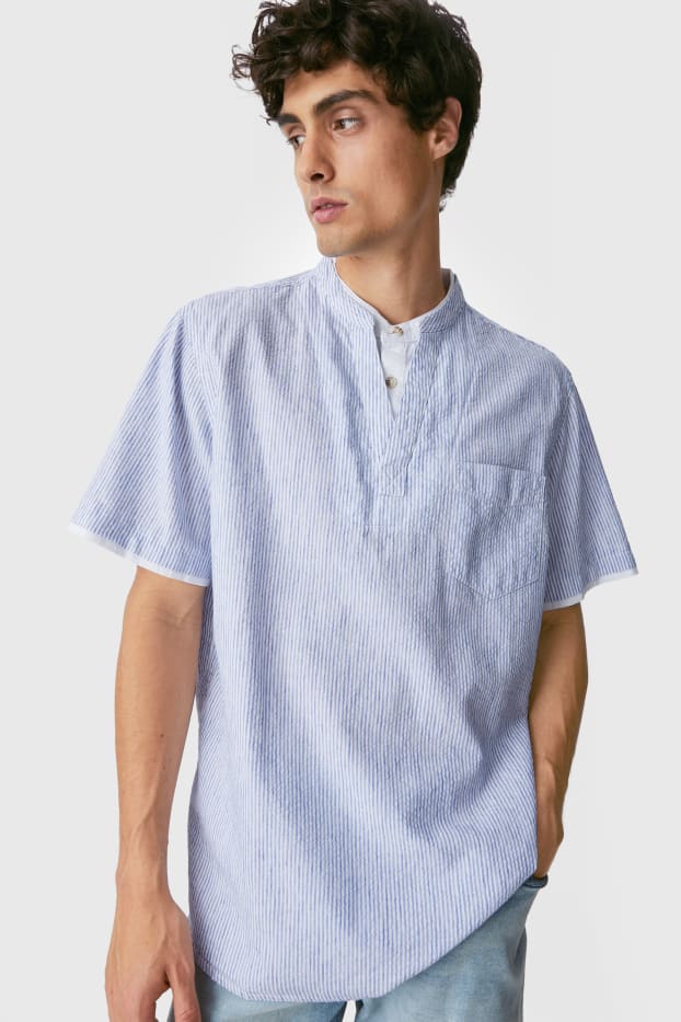 Hombre - Camisa - regular fit - look 2 en 1 - de rayas - azul / crema
