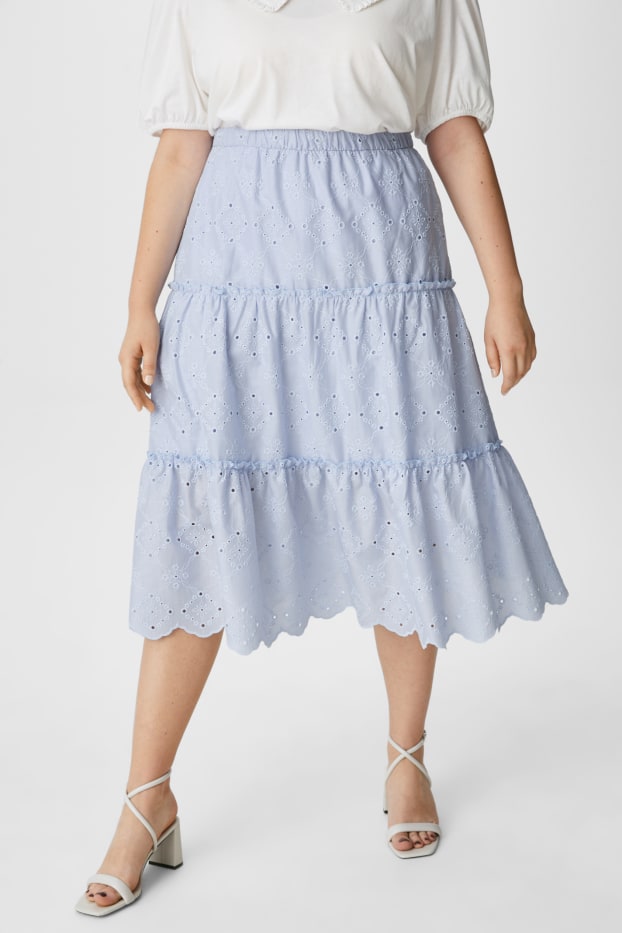 Women XL - Midi skirt - embroidered - light blue