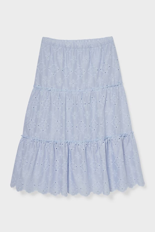 Women XL - Midi skirt - embroidered - light blue