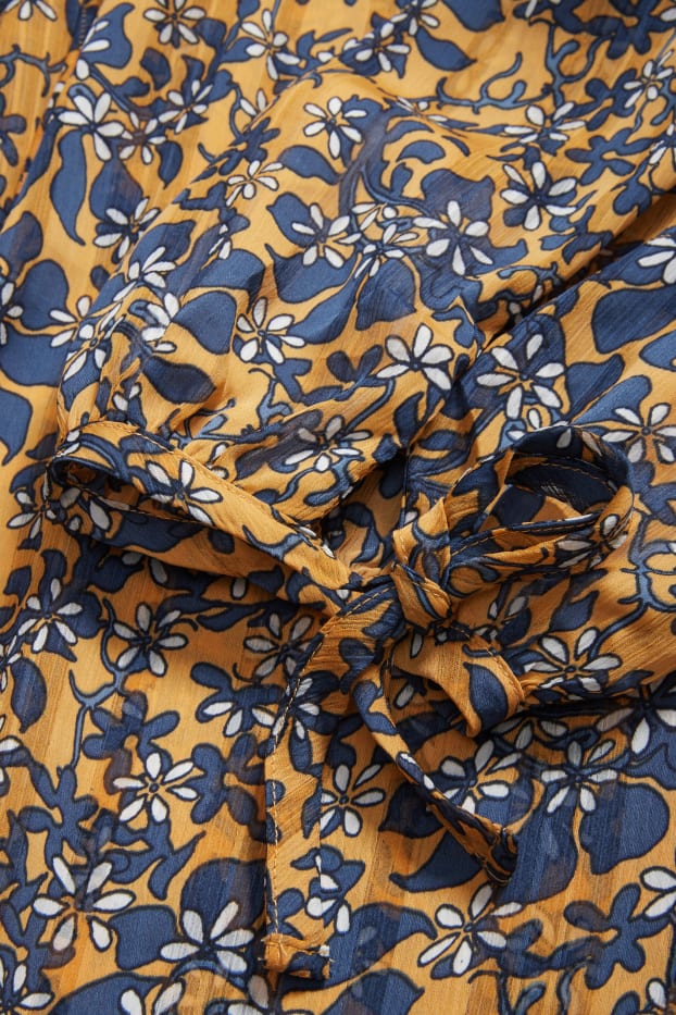 Donna - Blusa - da materiali riciclati - a fiori - arancione / blu scuro