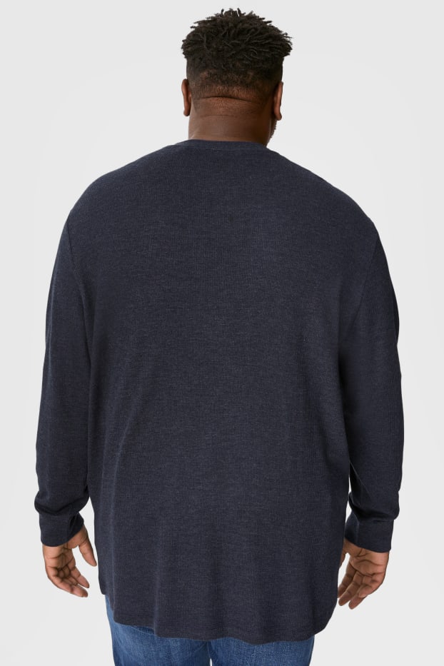 Mężczyźni XL - Koszulka z długim rękawem - bawełna bio - ciemnoniebieski