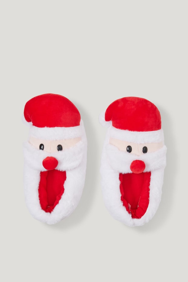 Hombre - Zapatillas de casa navideñas - blanco / rojo