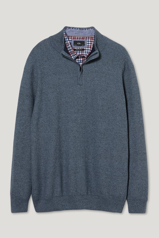 Herren XL - Pullover und Flanellhemd - Regular Fit - Button-down - grau-melange