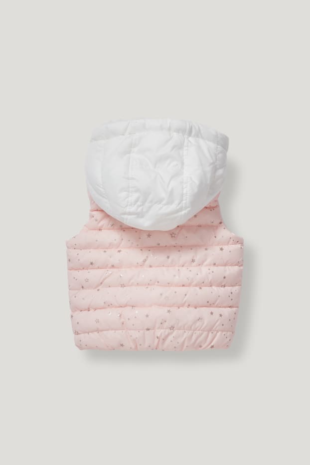 Baby Girls - Pikowana kamizelka niemowlęca z kapturem - materiał z recyklingu - efekt połysku - biały