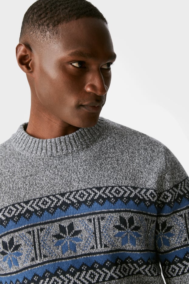 Mężczyźni - Sweter - materiał z recyklingu - szary-melanż