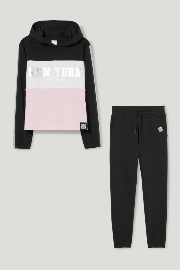 Kids Girls - Zestaw - bluza i spodnie dresowe - motyw augmented reality - czarny
