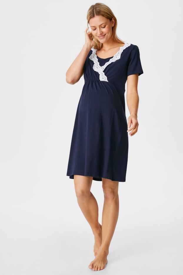 Femmes - Lot de 2 - chemises de nuit d’allaitement - coton bio - rose / bleu foncé