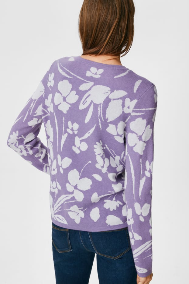 Damen - Pullover - recycelt - geblümt - violett