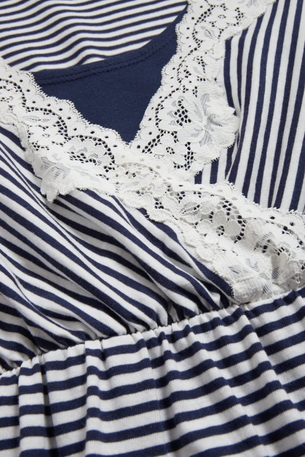 Donna - Camicia da notte per allattamento - cotone biologico - a righe - blu scuro / bianco