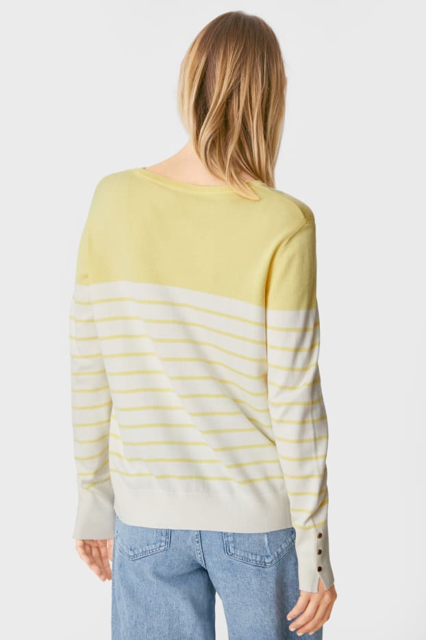 Damen - Feinstrick-Pullover - gestreift - gelb