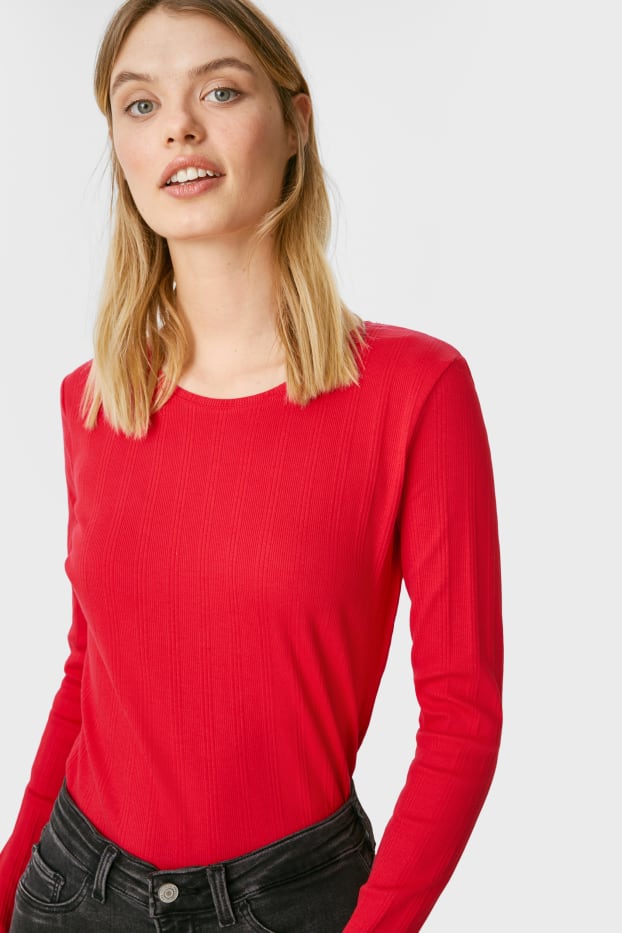 Femei - Tricou cu mânecă lungă Basic - roșu