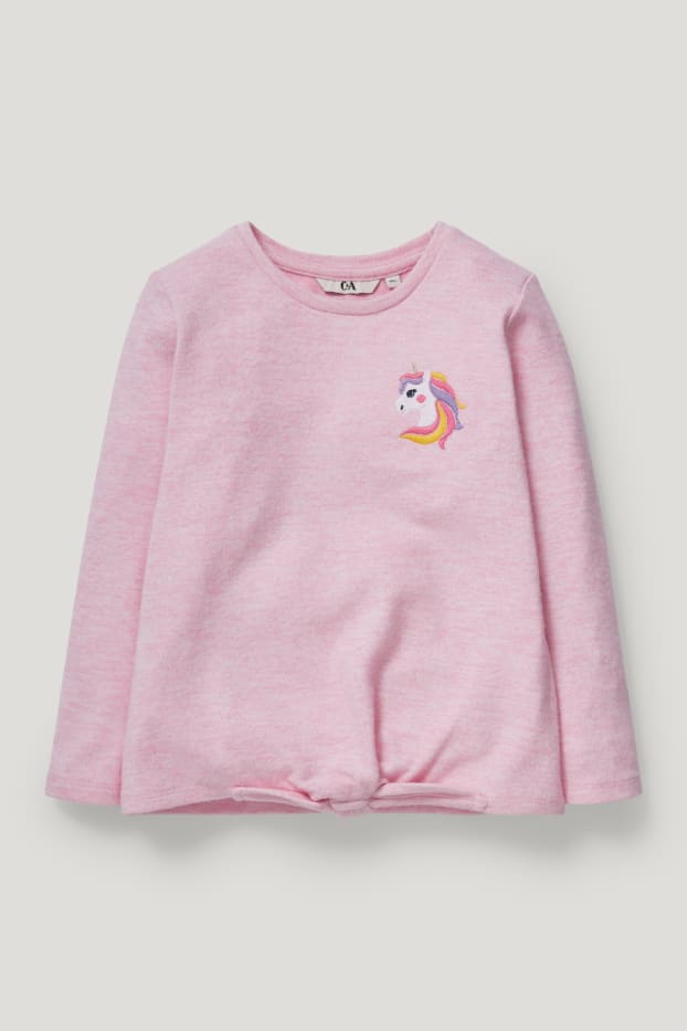 Toddler Girls - Einhorn - Langarmshirt mit Knotendetail - rosa