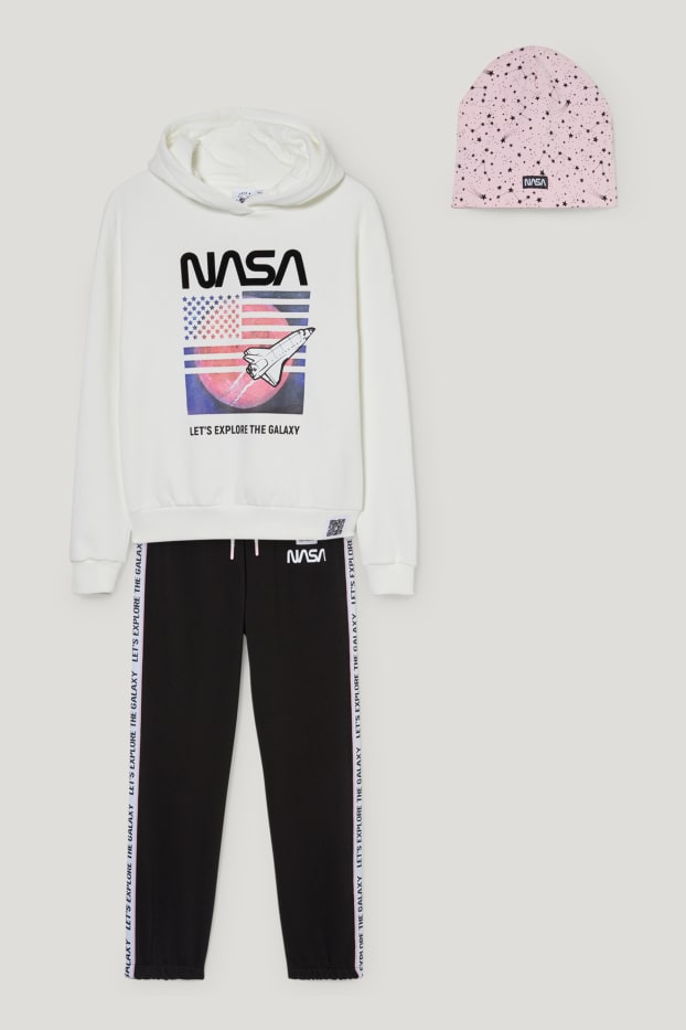 Kids Girls - NASA - bluza z kapturem, spodnie i czapka - motyw augmented reality - biały