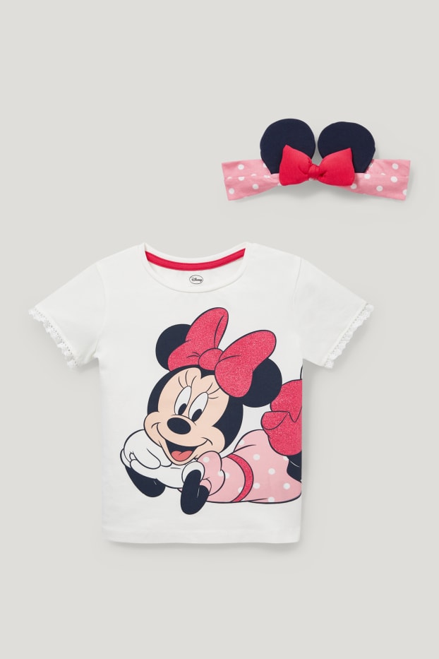 Filles - Minnie Mouse - ensemble - T-shirt et bandeau cheveux - 2 pièces - blanc crème