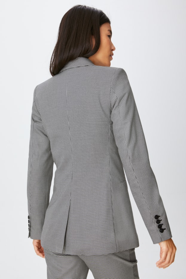 Dames - Business-blazer met schoudervullingen - gerecycled - geruit - zwart / wit