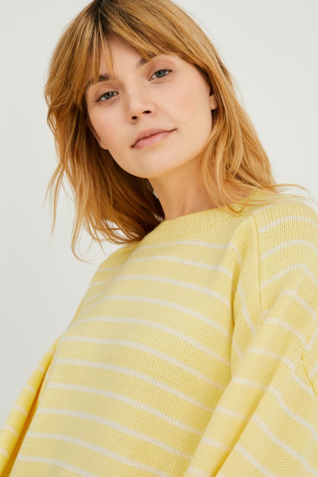 Damen - Pullover - gestreift - gelb
