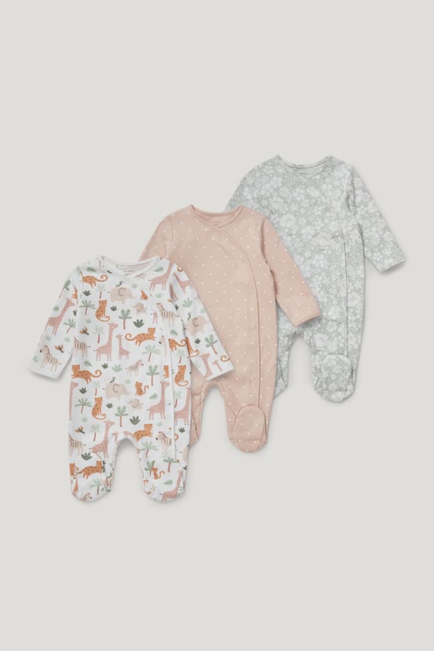 Baby Girls - Multipack 3er - Baby-Schlafanzug - Bio-Baumwolle - weiß / grün