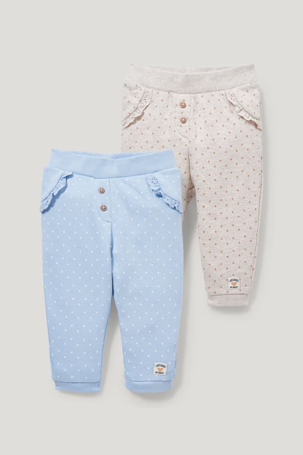 Baby Girls - Wielopak, 2 szt. - niemowlęce spodnie dresowe - w kropki - jasnoniebieski