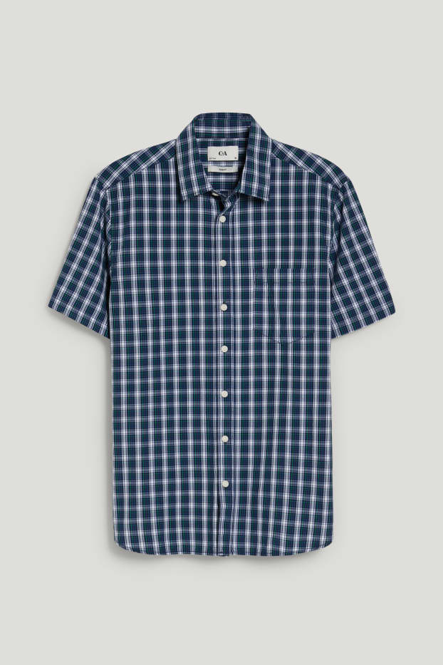 Hombre - Camisa - slim fit - kent - de cuadros - azul oscuro / blanco