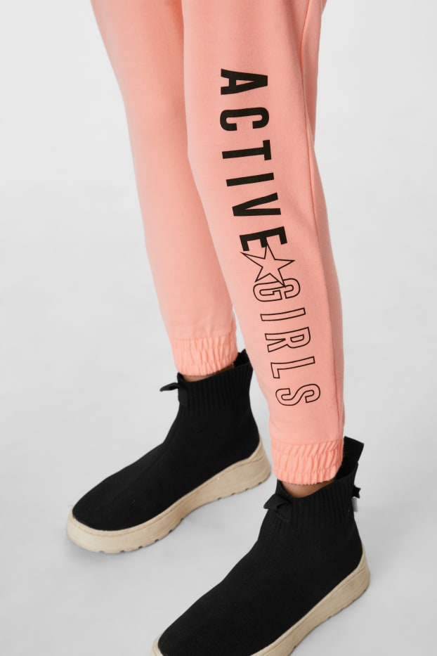 Kids Girls - Wielopak, 2 pary - spodnie dresowe - materiał z recyklingu - różowy neonowy