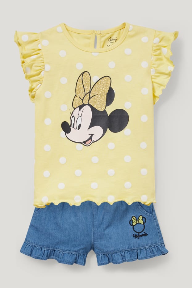 Toddler Girls - Minnie Maus - Set - Kurzarmshirt und Jeans-Shorts - 2 teilig - gelb