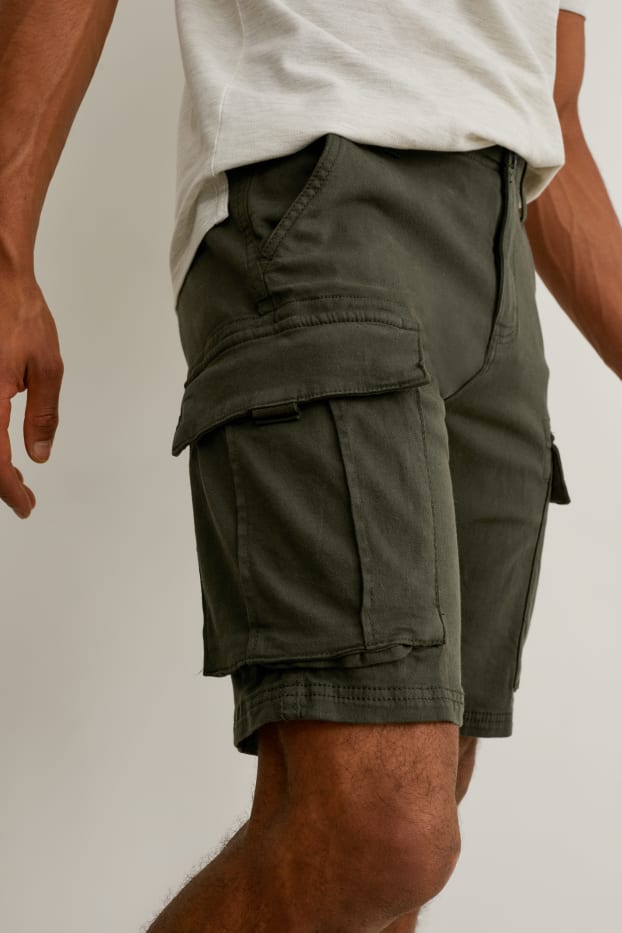 Men - Cargo shorts - Flex - organic cotton - LYCRA® - dark green