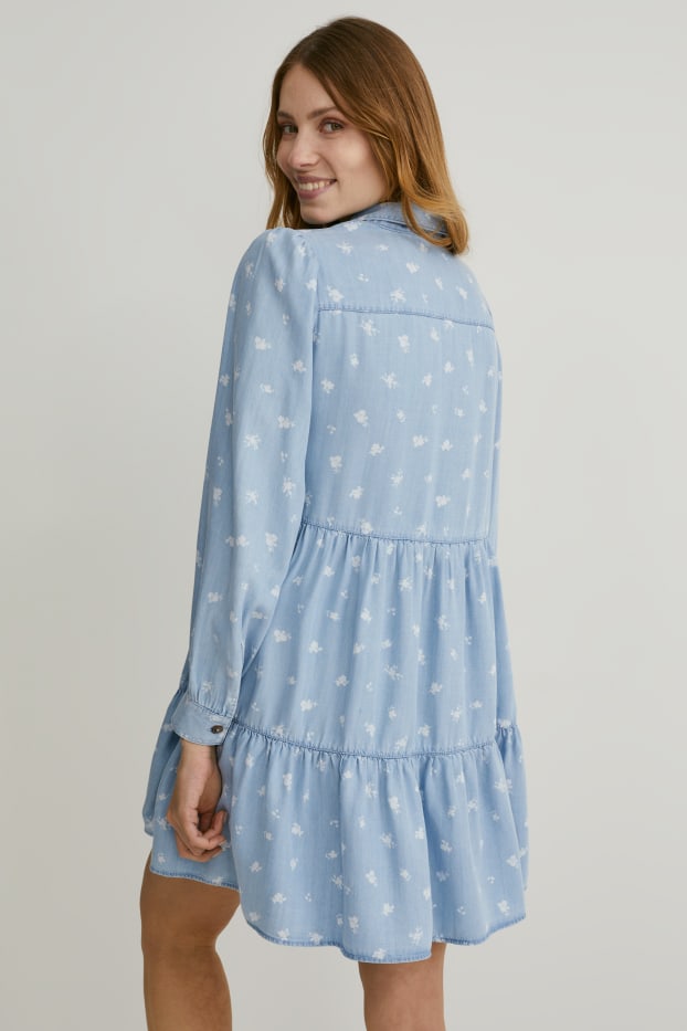 Women - A-line dress - Tencel™ - floral - light blue