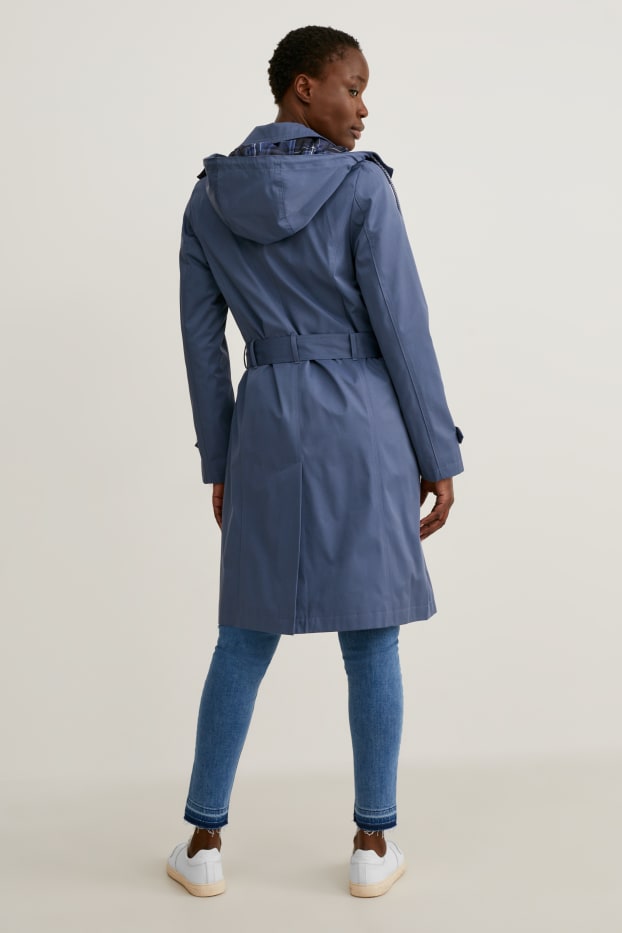 Damen - Trenchcoat mit Kapuze - recycelt - blau