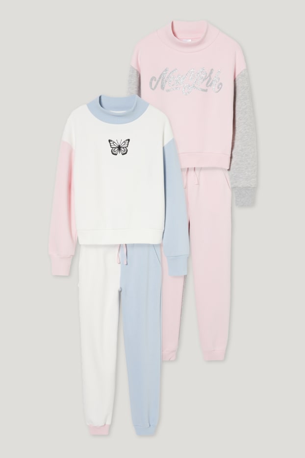 Kids Girls - Zestaw - 2 bluzy i 2 pary spodni dresowych - 4 części - biały / jasnoróżowy