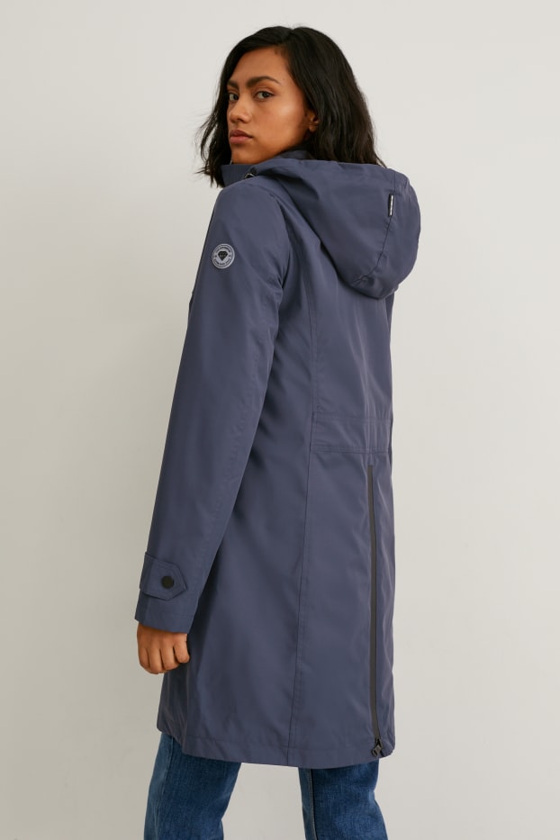 Damen - Mantel mit Kapuze - dunkelblau