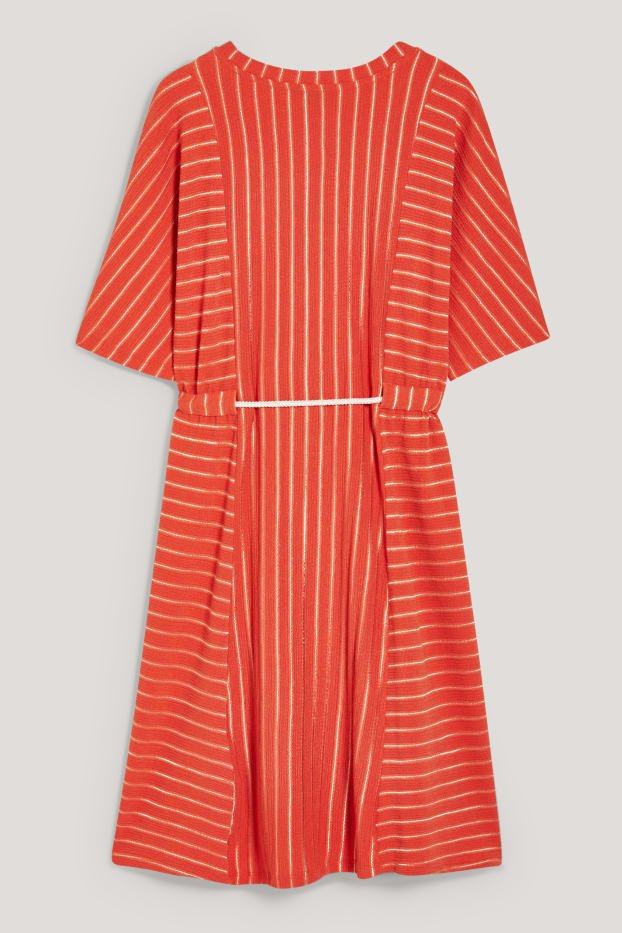 Damen - A-Linien Kleid - Glanz-Effekt - gestreift - rot