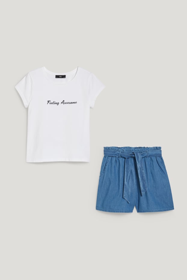 Kids Girls - Set - Kurzarmshirt und Shorts - 2 teilig - weiß