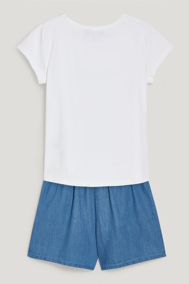 Kids Girls - Set - Kurzarmshirt und Shorts - 2 teilig - weiß