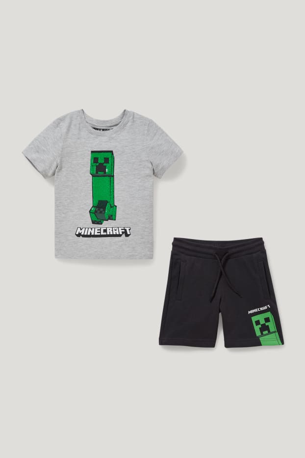 Toddler Boys - Minecraft - Set - Kurzarmshirt und Sweatshorts - 2 teilig - hellgrau-melange