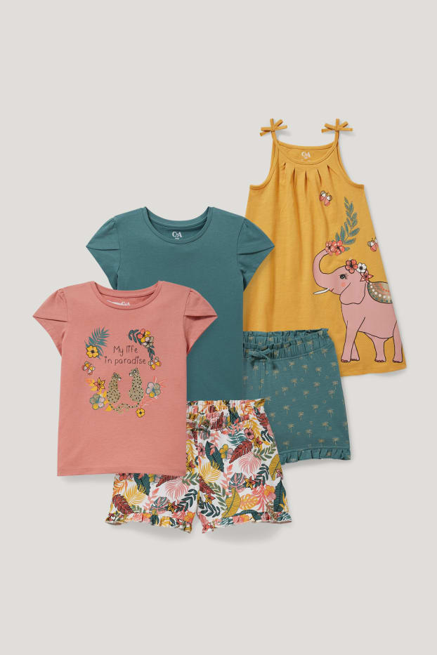 Toddler Girls - Set - Kleid, 2 Kurzarmshirts und 2 Sweatshorts - 5 teilig - bunt