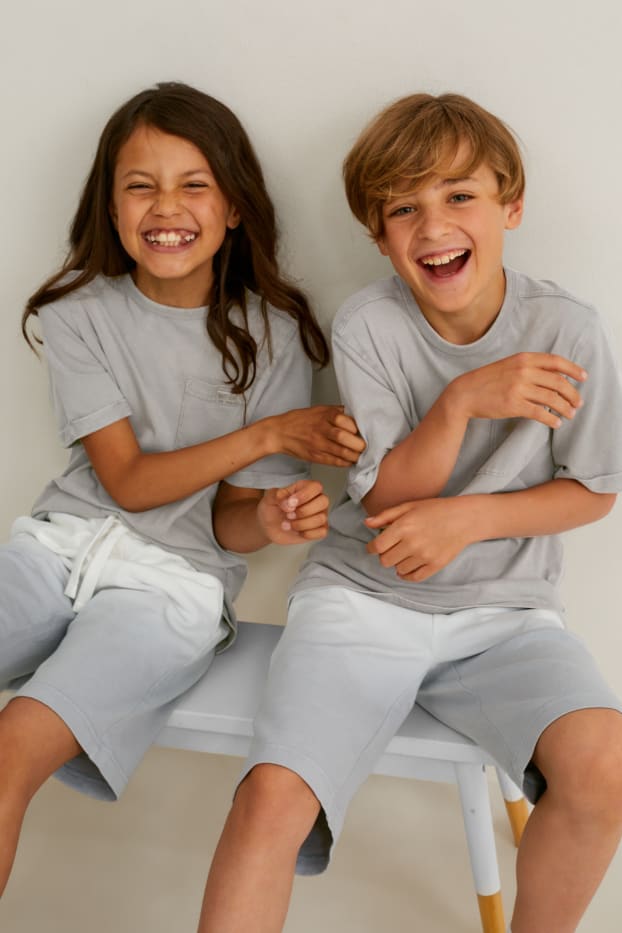 Toddler Boys - Short sleeve T-shirt - genderneutral - organic cotton - denim-light gray