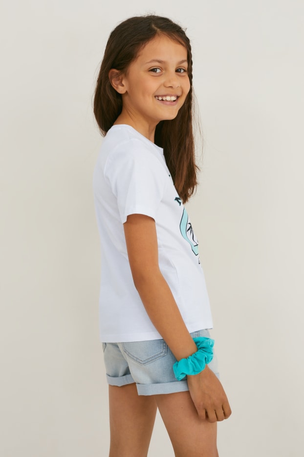 Kids Girls - Set - Kurzarmshirt und Scrunchie - 2 teilig - weiß