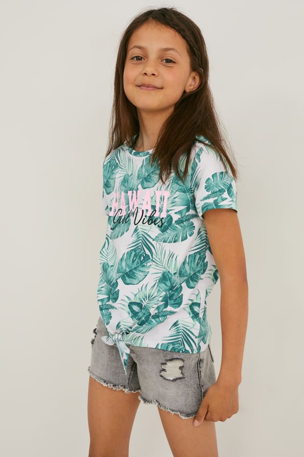 Kids Girls - Kurzarmshirt mit Knotendetail - rosa