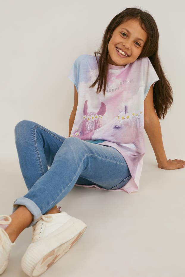 Kids Girls - Set - Kurzarmshirt und Scrunchie - 2 teilig - Glanz-Effekt - rosa