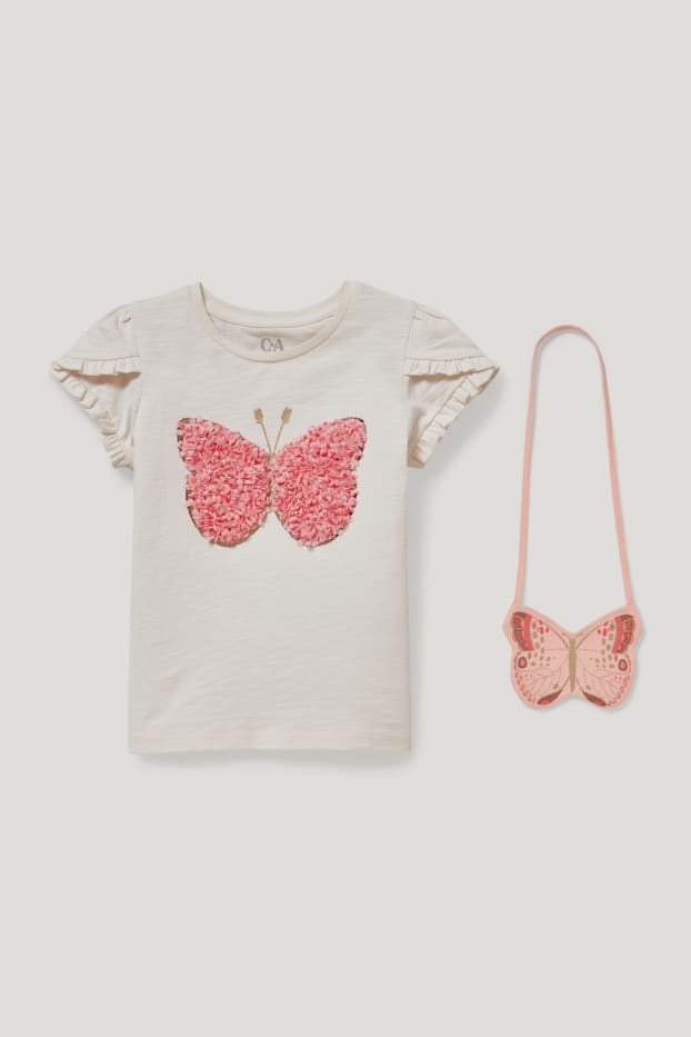 Toddler Girls - Set - Kurzarmshirt und Tasche - 2 teilig - cremewei&szlig;