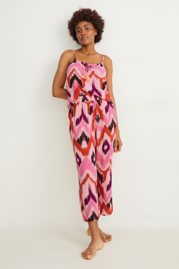 Damen - Pyjamahose - gemustert - rosa