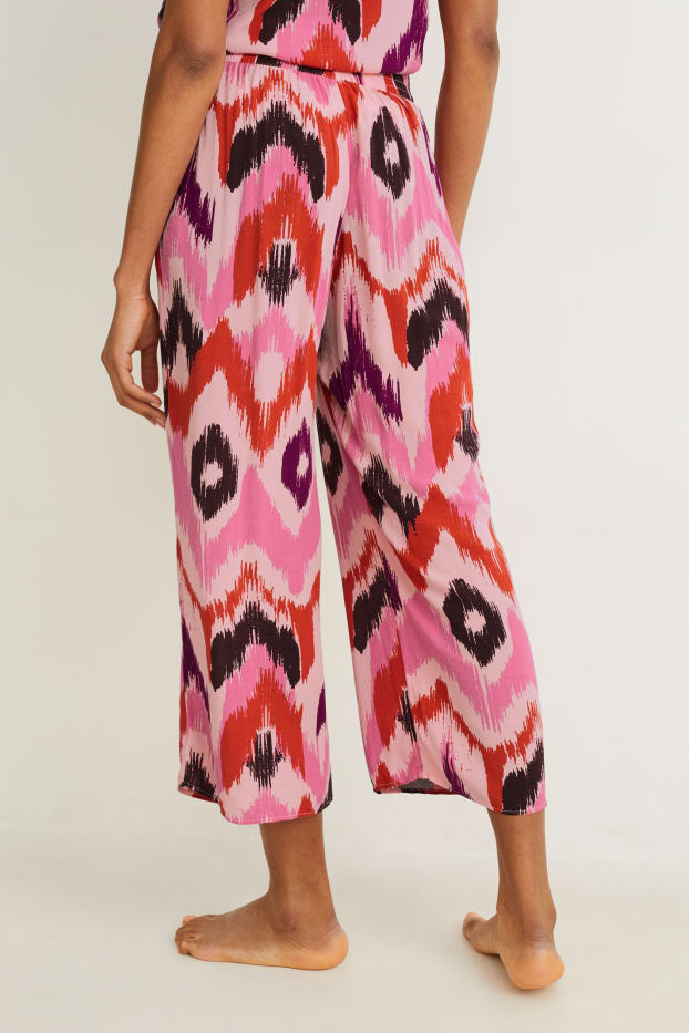 Damen - Pyjamahose - gemustert - rosa