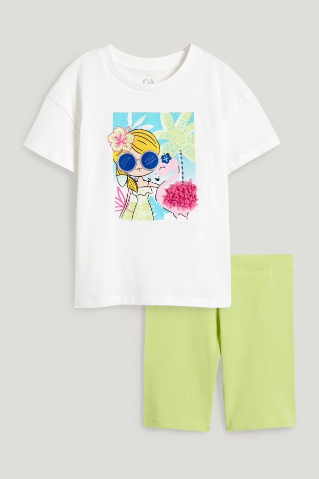 Toddler Girls - Set - Kurzarmshirt und Radlerhose - 2 teilig - cremewei&szlig;