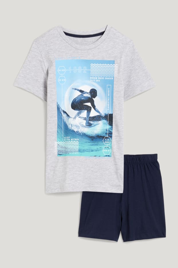 Kids Boys - Shorty-Pyjama - 2 teilig - hellgrau-melange