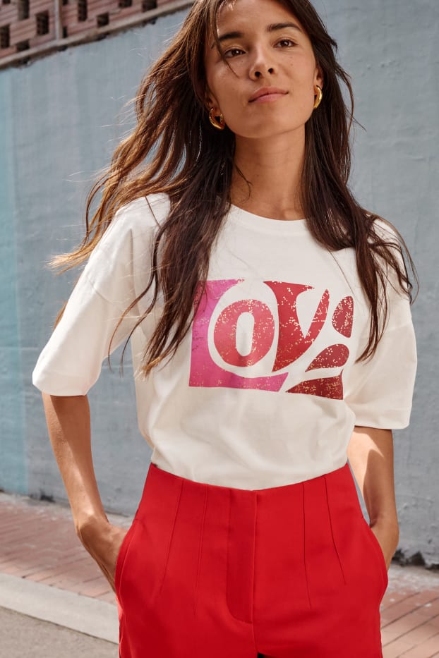 Damen - T-Shirt - cremewei&szlig;